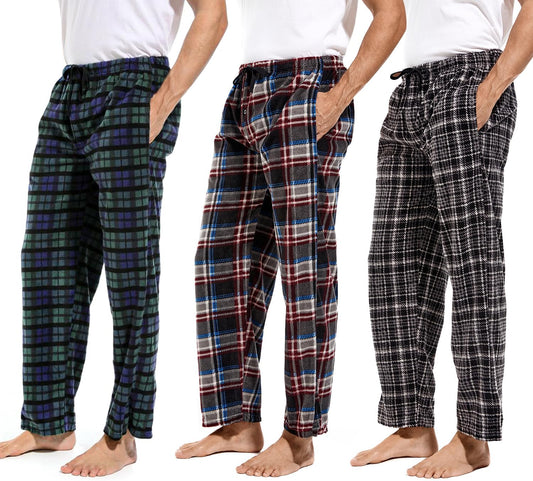 1Pack or 3Pack Mens PJ Pajama Pants Bottoms Fleece Lounge Pants Sleepwear Plaid Pjs with Pockets Microfleece